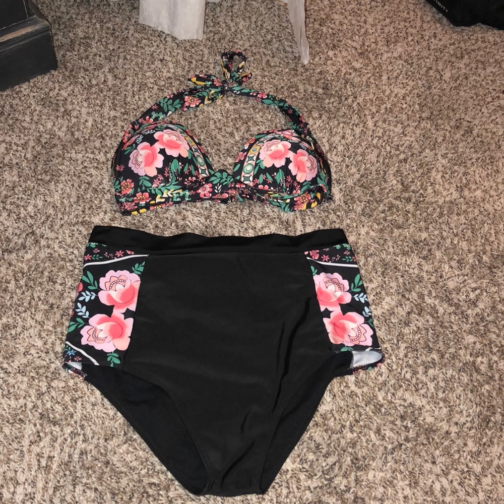 Floral high-waisted swimsuit